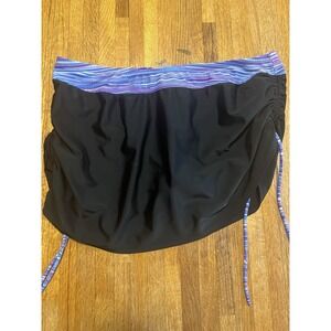 Women's Size L Black Colorful Trim Summer Swim Bottoms Skort Ties On Side‎